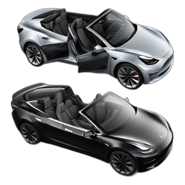 Hyper realistic, open top, black, Tesla Model 3, black upholstery, Performance, left side view sticker