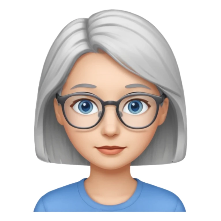 Grey haired emoji with blue eyes and glasses female young sticker