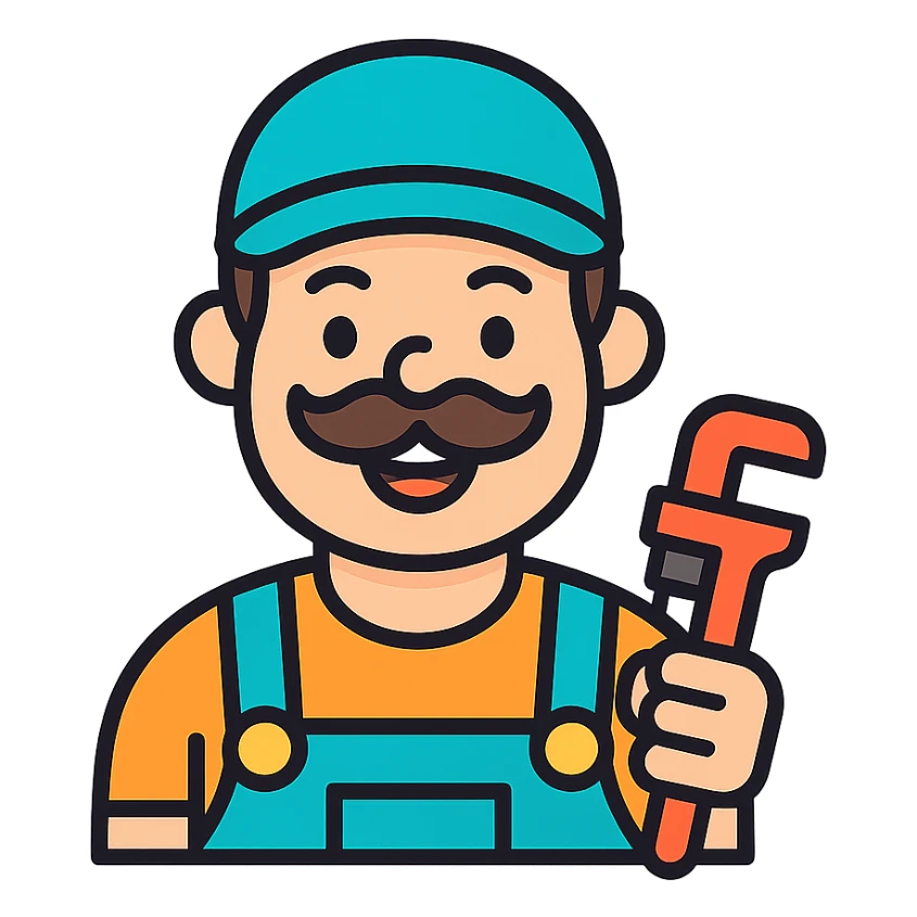 funny plumber with a turquoise hat, clean and professional sticker
