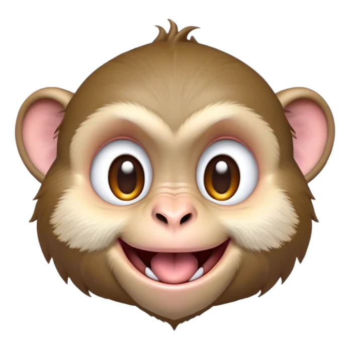 Cinematic Adorably Mischievous Macaque Portrait Emoji, Head tilted in a playful wink with an exaggerated, cheeky grin and a slightly raised eyebrow, featuring a compact, nimble build with fluffy fur and round, twinkling eyes brimming with mischief, Simplified yet irresistibly endearing features, highly detailed, glowing with a bright, joyful radiance, high shine, lively and quirky, stylized with an air of whimsical primate fun, soft glowing outline, capturing the essence of a mischievous macaque that seems ready to pull a playful face and scamper into your heart! sticker