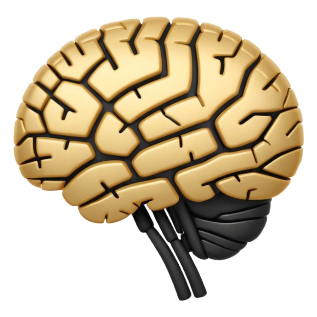 Futuristic AI brain emoji, simplified brain silhouette, metallic black and white, glowing neural lines inside, flat vector design, minimal clean style

 sticker