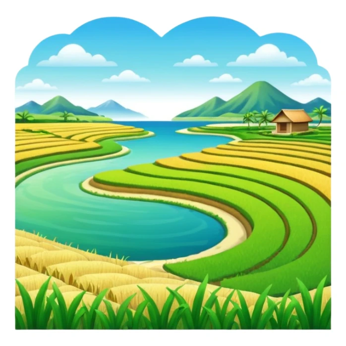 Make an emoji of a landscape with the sea and rice fields sticker