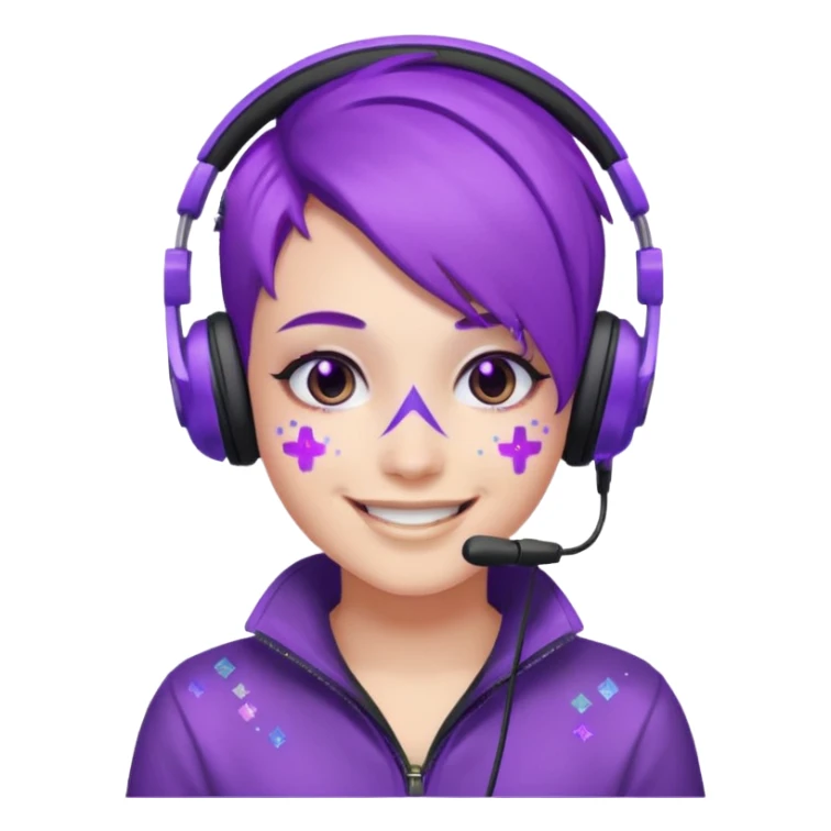 glitter purple gamer non-binary happy purple hair sticker