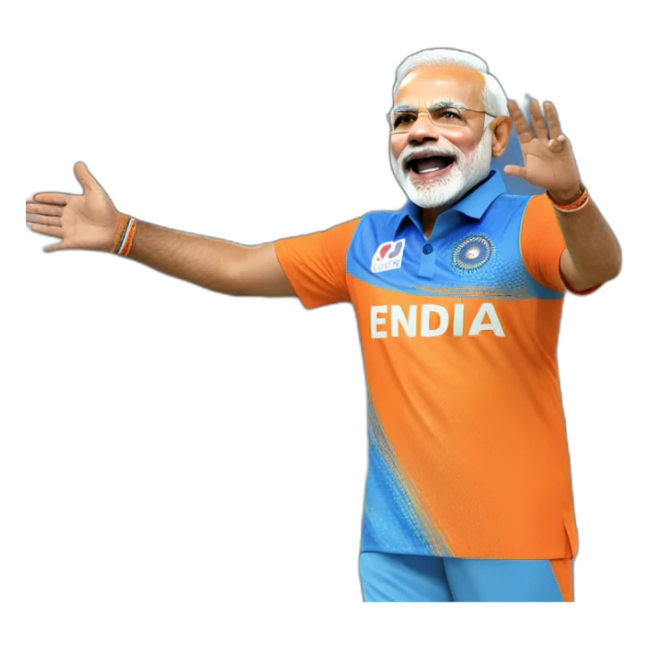 narendra modi in blue indian cricket team jersey doing cristiano ronaldo's celebration 'siuuu' sticker