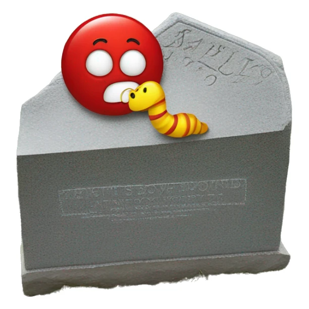 Worm half red and half yellow next to gravestone  sticker