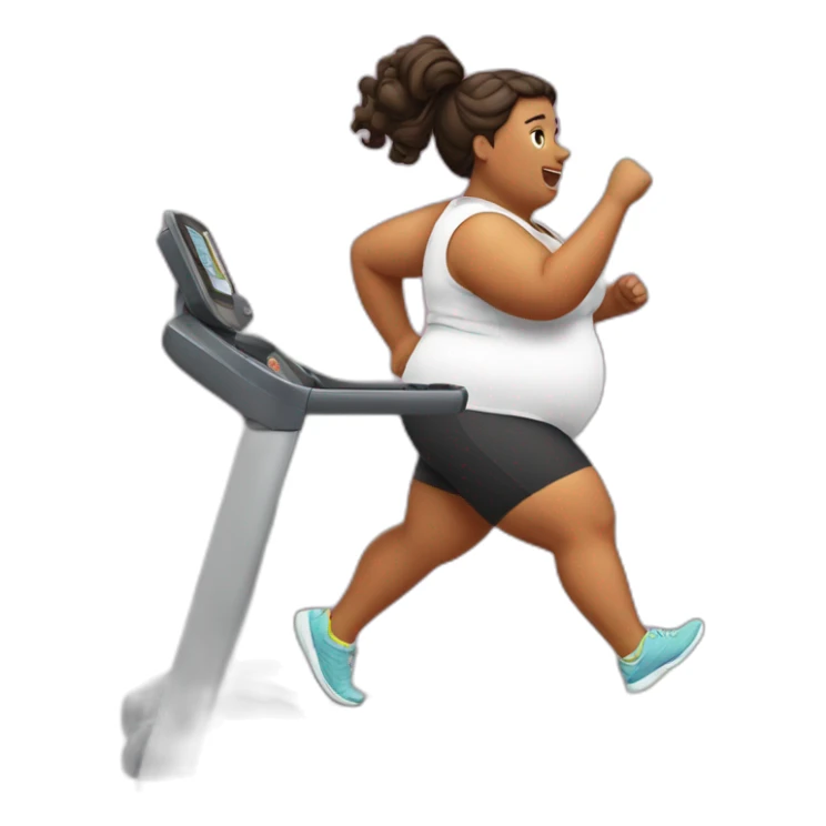 A very fat girl runs on a treadmill sticker
