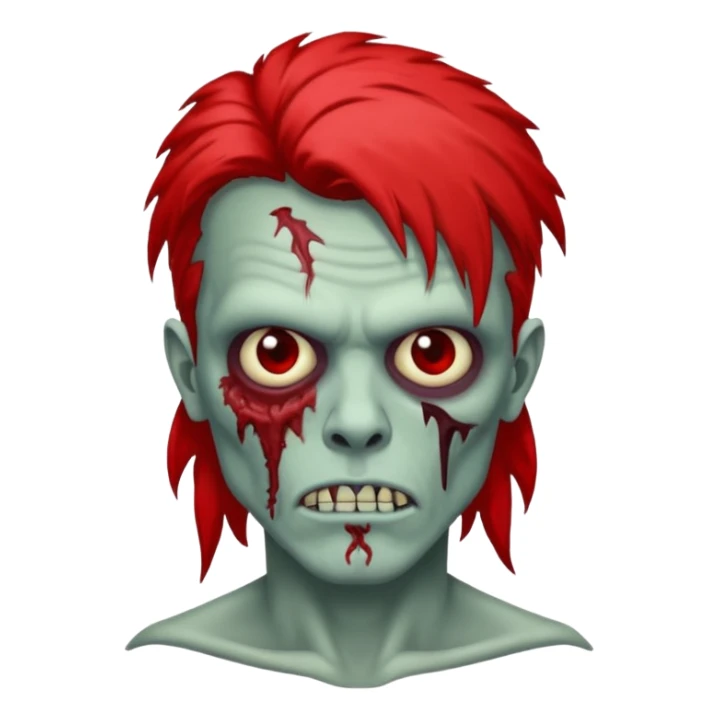 de um zumbi usando mullet que na raiz do cabelo é vermelho e na ponta do cabelo é preto e com um piercing na sombrancelha sticker