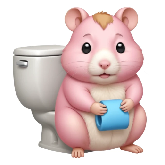 Cute chubby cartoon-style hamster sitting on toilet pooping looking as if he had an accident sticker
