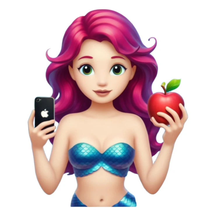 volumetric mermaid with an iPhone next to her, apple emoji style sticker