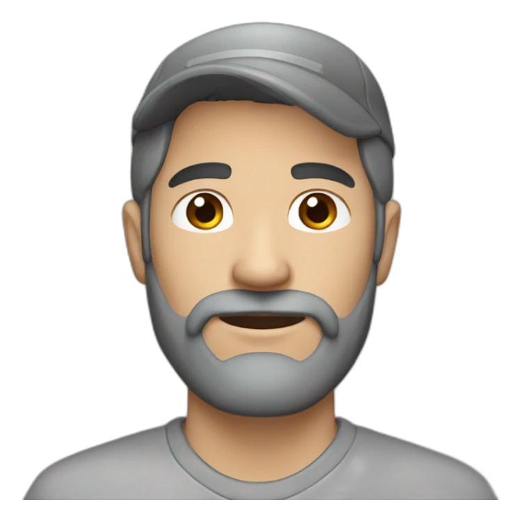 Man with dark brown hair and beard, gray caps sticker