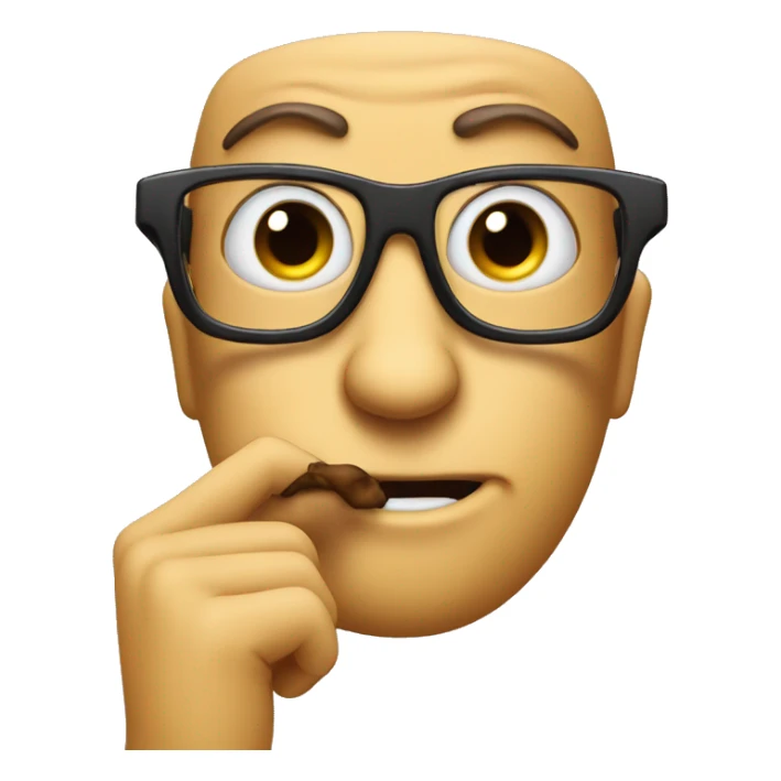 a nerd emoji with glasses smiling while shushing with their finger over their mouth sticker