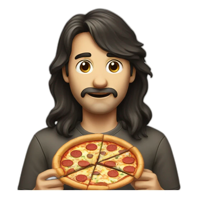 Long dark hair man eating pizza sticker