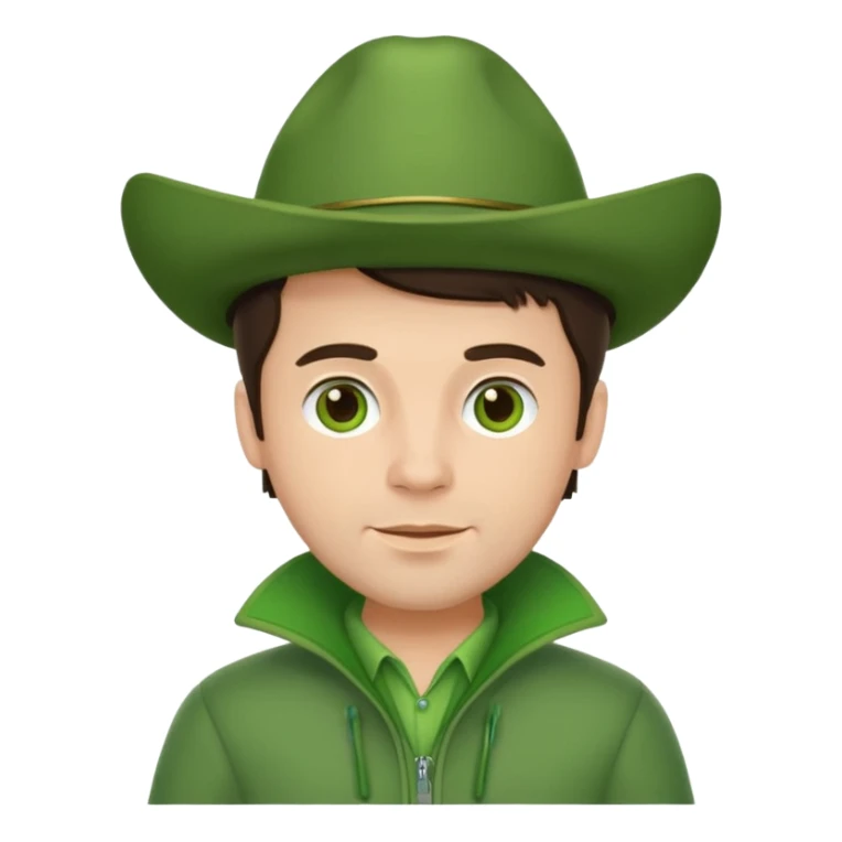 brunette man with green dutch clothing sticker