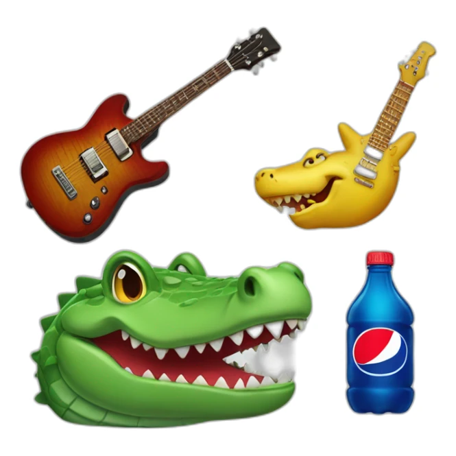 Crocodile with guitar and a bottle with pepsi sticker