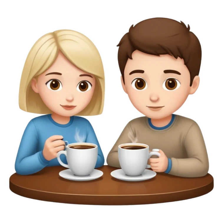 simple and clear boy and girl sitting at a table sipping coffee sticker