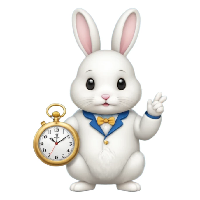 white bunny with a clock on his hand signaling the clock sticker