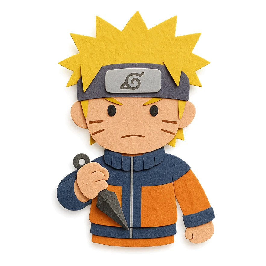 Naruto in layered paper craft style holding a kunai sticker