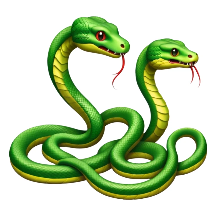 Two green snakes tangled at their tails, facing each other and hissing at each other sticker