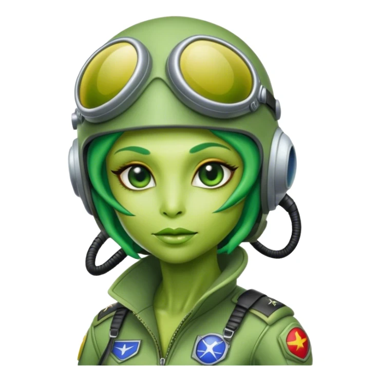 green alien reptilian woman pilot sticker