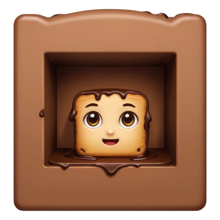 Cartoon chocolate mini pastry peeking from behind tiny wall, suspicious eyes, tiny chocolate smudges, chibi style, Twitch emoji style, transparent background, colorful
 sticker