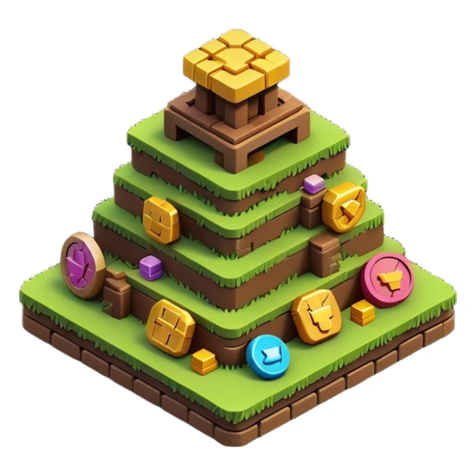 Clash of Clans aesthetic: Cinematic Playful Pixel 3D Coin Stack Emoji, rendered in a 3D vector-style similar to standard emojis with minimal shading and bold, simplified shapes. A compact, distinct form with signature details, softly glowing with a pixelated adventure charm. Simplified yet unmistakably iconic, highly detailed and consistent, glowing with a soft radiance and high shine. Stylized with a touch of classic pixel-art charm and a soft glowing outline, capturing the essence of a beloved gaming relic with a friendly, playful manner! sticker
