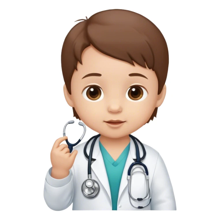 Baby with brown hair, 6 months, with a stethoscope  sticker