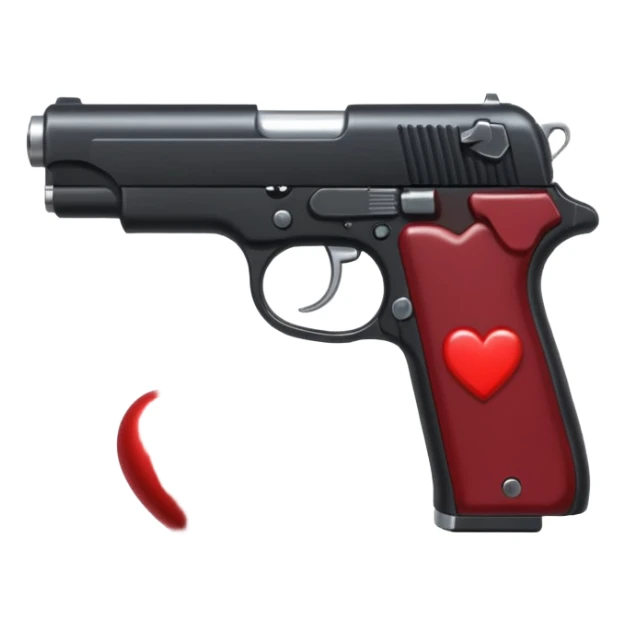 Black hand gun shooting a heart bullets out of the tip  sticker