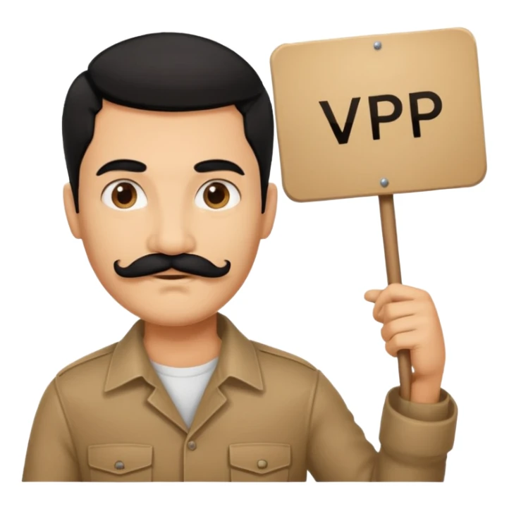 Black haired man with black mustache holding a sign that says VP sticker