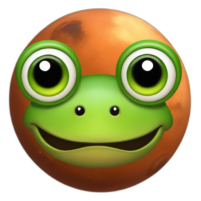 planet Mars with a cartoon frog face with big childish eyes sticker