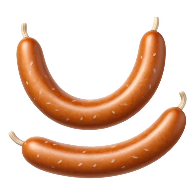 single pale sausage with smooth ivory-colored casing, slightly curved, gently browned ends, soft surface, lightly speckled, delicate finely ground filling, no plate, no garnish, no cut, whole sausage, soft lighting, subtle shadows, emoji scale sticker