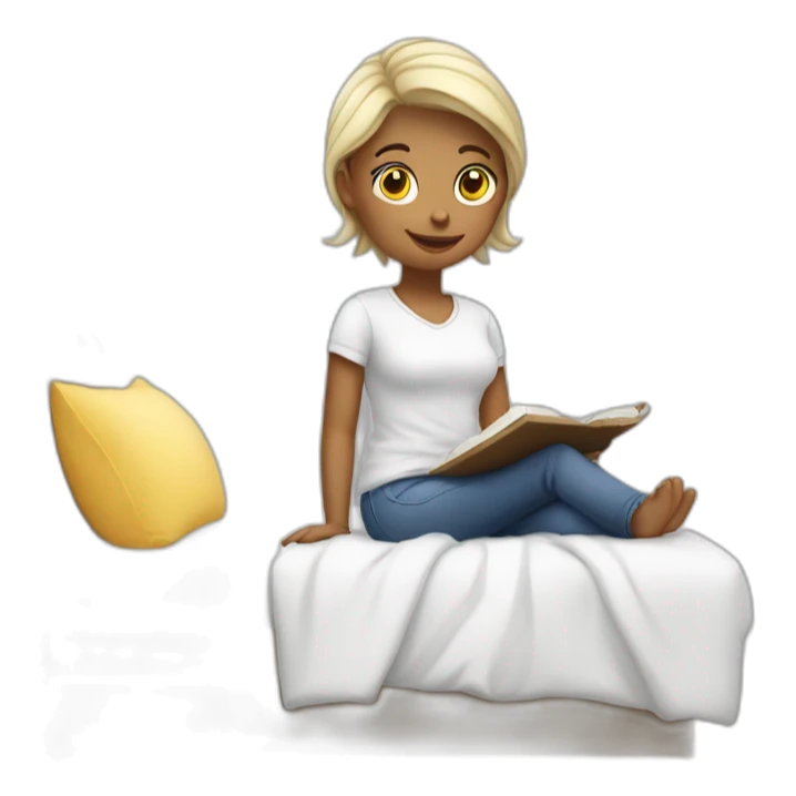 fille blanche qui travail sur son lit sticker