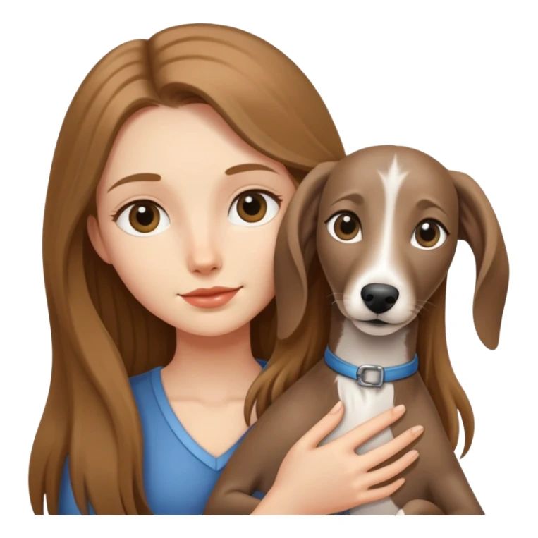 A long-haired girl is holding a little greyhound sticker