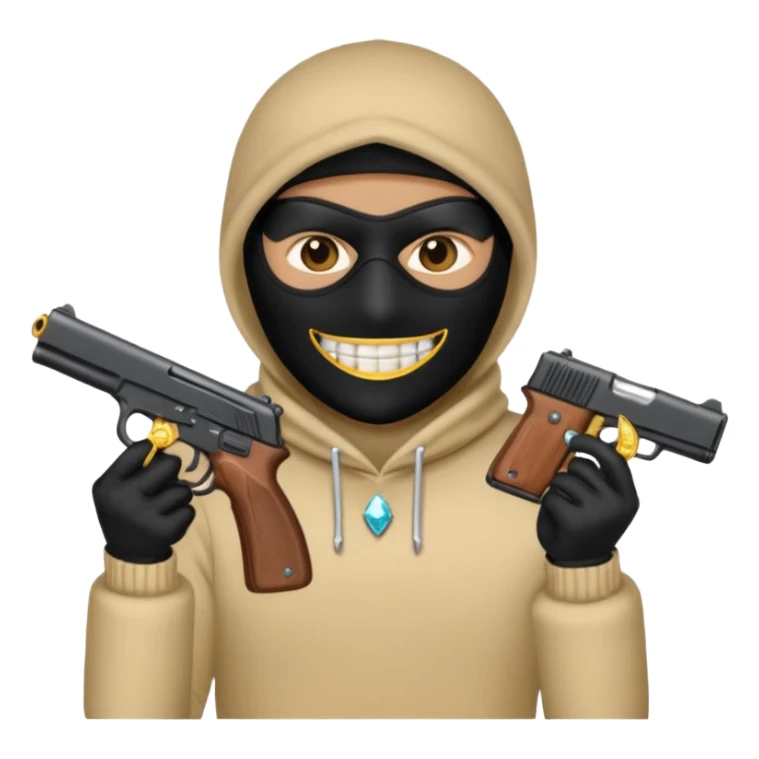 emoji with diamond grillz and black ski mask on with a gun sticker