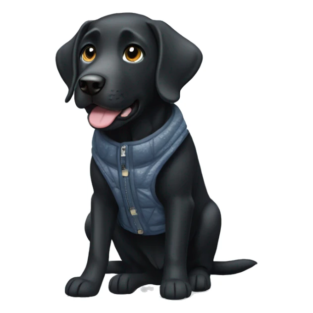 Black lab in snow wearing vest sticker
