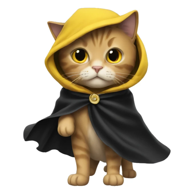 A cat in a black and yellow cape sticker