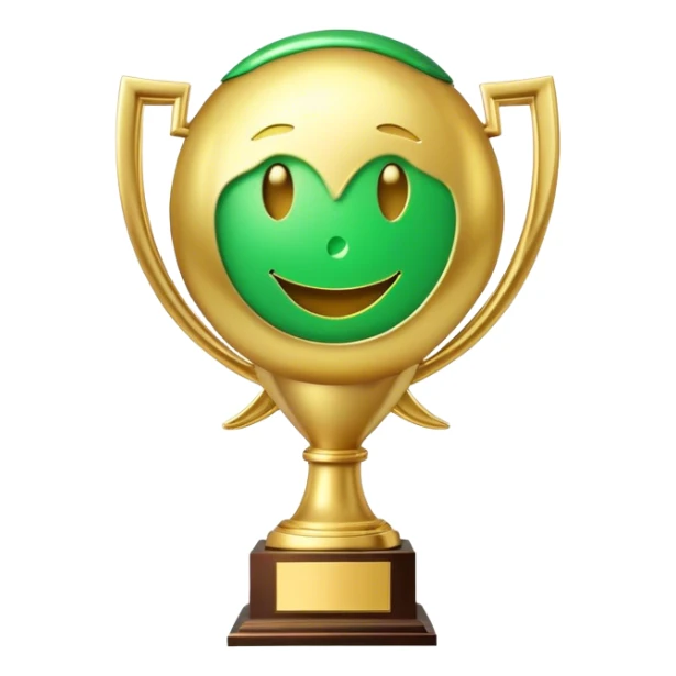 World record trophy that has a green text  bubble message  icon emoji  with a smiley face  sticker