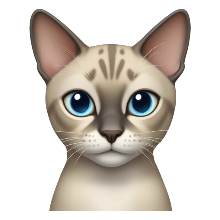 Thai breed cat with a light cream-brown body, dark gray face, ears, and paws. Short fur, sharp ears, and striking light blue eyes with an intense gaze. sticker