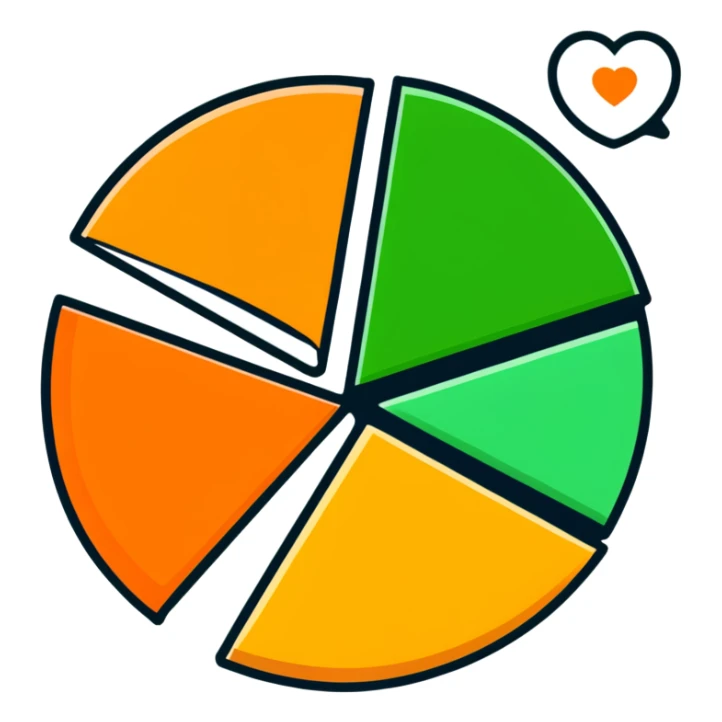 sticker heart with three pie chart slices: black, white, orange sticker