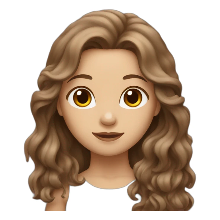 white woman with brown long wavy hair holding an otter sticker