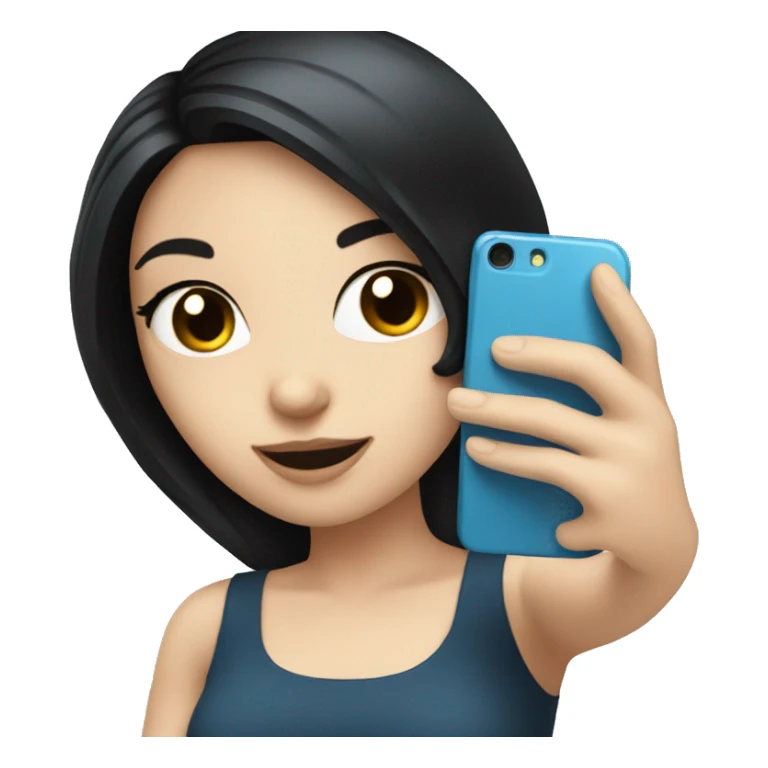 White girl taking a selfie with black hair and blue phone  sticker