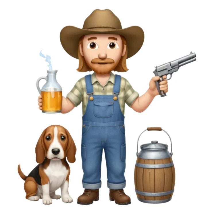 hillbilly half basset hound half man with moonshine and gun emoji sticker
