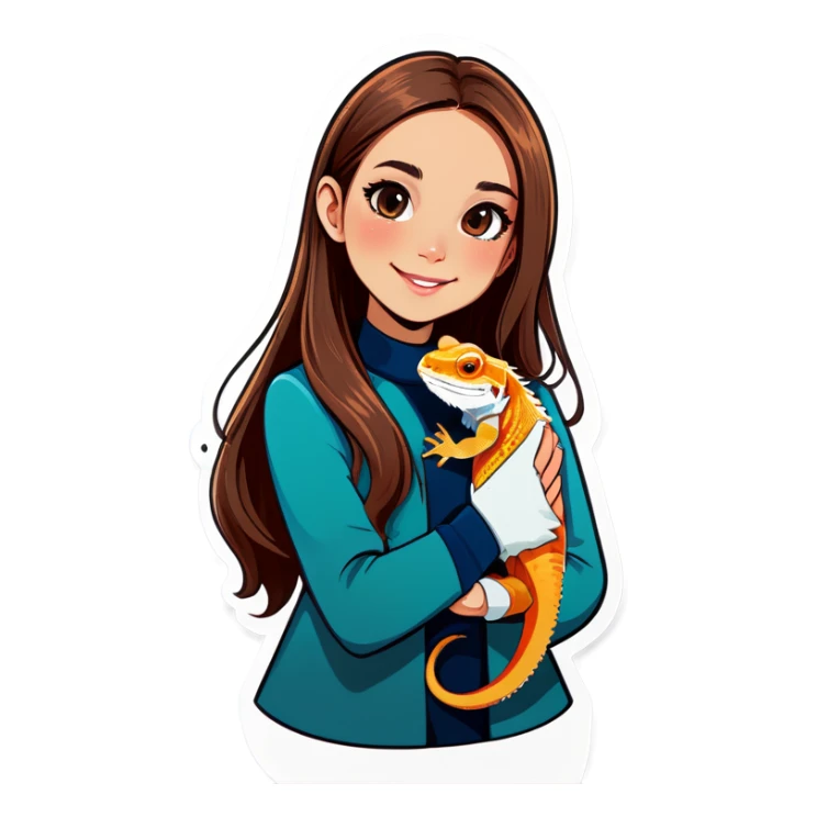Girl with long hair holding bearded dragon sticker
