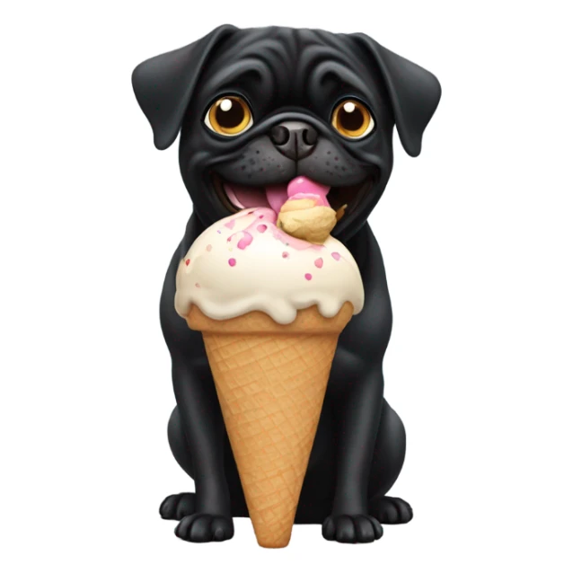 Black pug eating icecream sticker