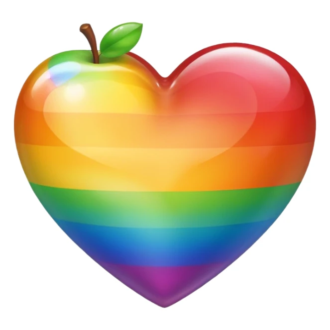 rainbow pride heart with subtle glassy look, apple emoji style, no text sticker