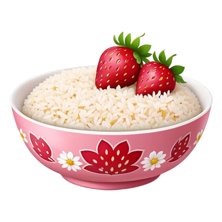 strawberry in rice with chicken inside of a beautiful flowe design bowl sticker