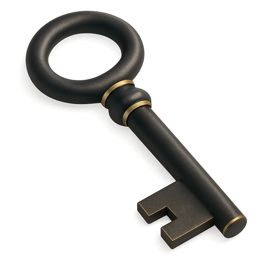 a classic key with a round bow in 3D black style sticker