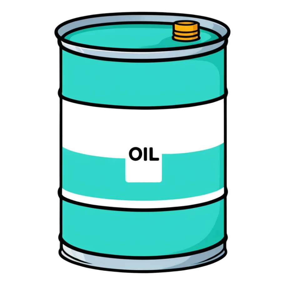 Oil barrel labeled OIL, minimalist design with soft gradients in sky blue, teal green, white, and light gray sticker