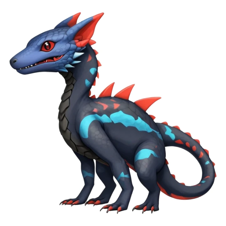 Rare realistic exotic edgy gothic cool badass epic pretty beautiful handsome gorgeous aesthetic colorful vibrant Vernid-Trico-species-Fakemon-Salandit-hybrid-creature by LiLaiRa, 4 legs, 1 tail, random markings, (full body) sticker