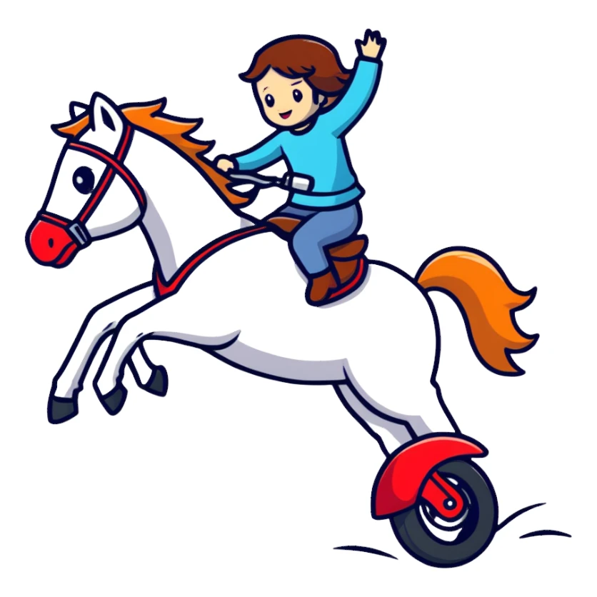girl riding a horse jumping over a motorcycle sticker