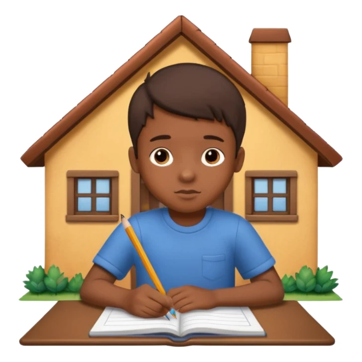 boy drawing little house art on notebook sticker